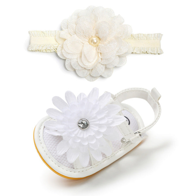 Female Baby Shoes Baby Shoes Girls Baby Shoes Soft Bottom Non-slip Toddler Shoes With Hair Band Headwear 2 Sets