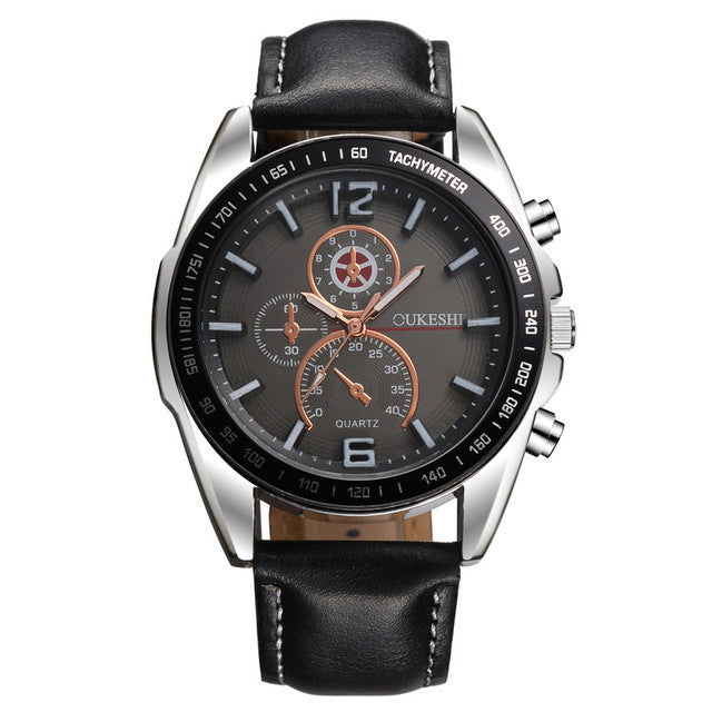 Deffrun Business Style Men Wrist Watch Decorate Three Dials Leather Strap Quartz Watches