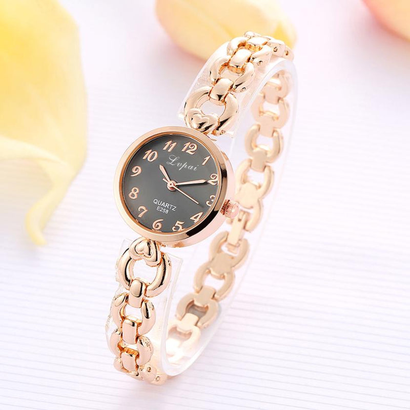 LVPAI Rhinestone Elegant Design Women Bracelet Watch Stainless Steel Quartz Watch