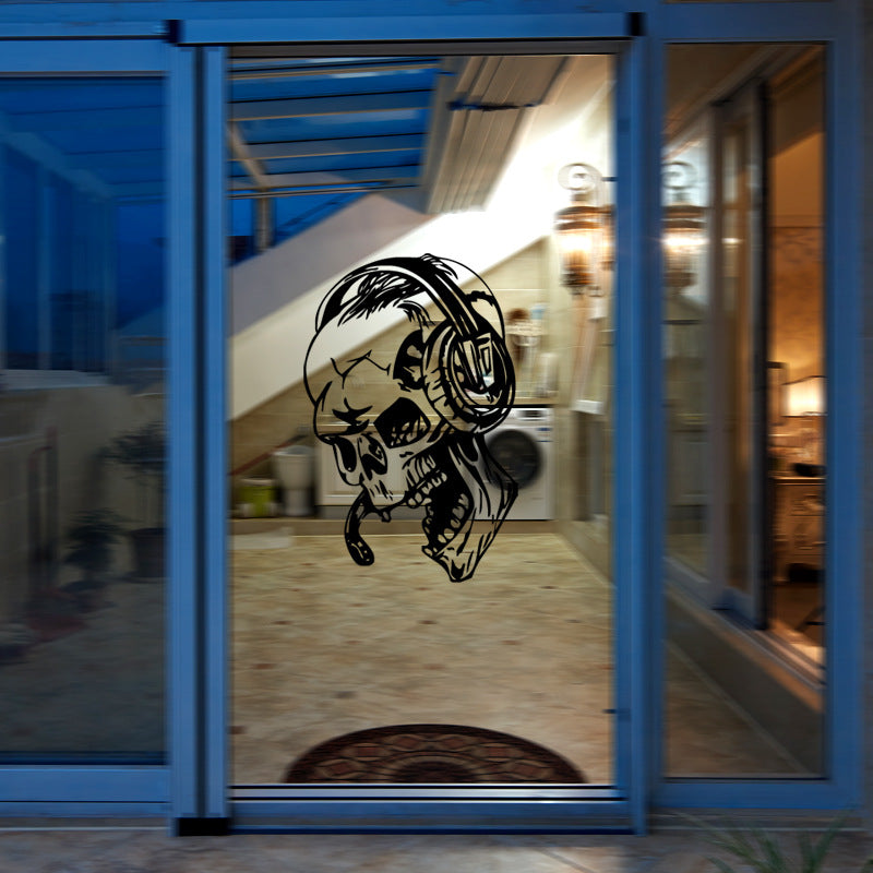Hallowen Skull Head Showcase Glass Window Decor Wall Sticker Party House Home Decoration