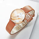 SHENGKE SK K0108 Spring Jade Green Calm Brown Leaf Dial Fashion Leather Strap Women Quartz Watch