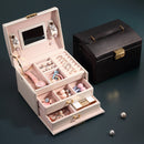 Jewelry Box with Drawer Handle Mirror PU Leather 3 Layer Storage Case Organizer