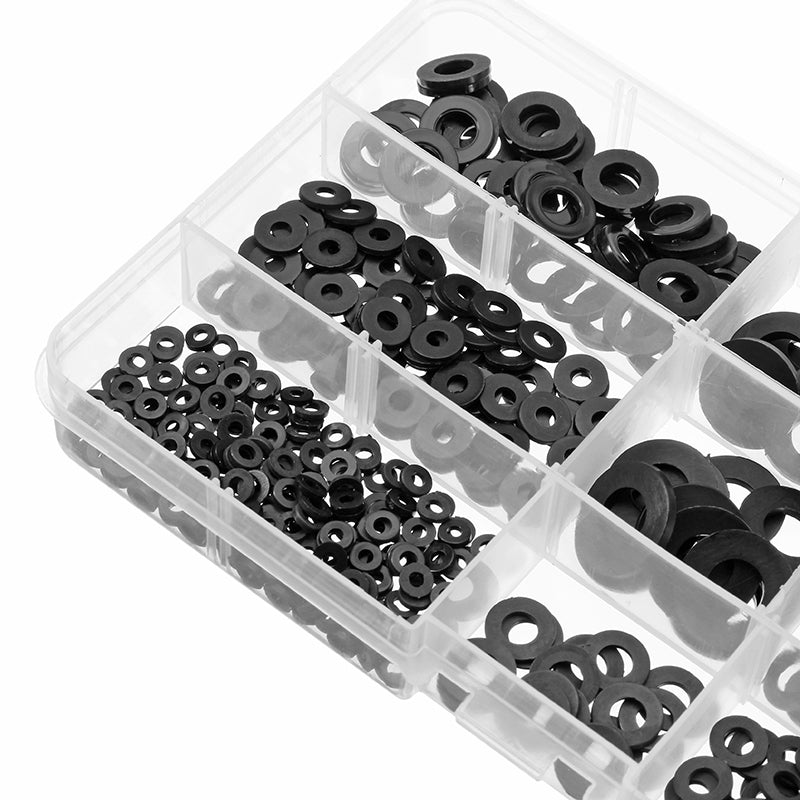 Suleve MXNW1 500pcs White Black Flat Nylon Washer Lock Washers Gasket Kit M2-M8