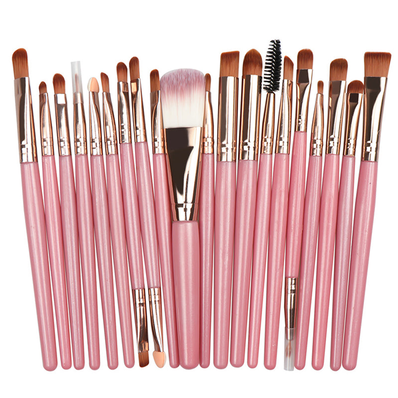 20Pcs Pink Color Beauty Eye Shadow Foundation Eyebrow Lip Brush Makeup Brushes