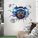 Miico Creative 3D Space Astronaut Cat Broken Wall PVC Removable Home Room Decor Sticker