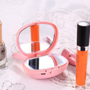 3 In 1 Mini LED Folding Make Up Mirror Portable Cartoon Rabbit Warm Hand Treasure USB Charging