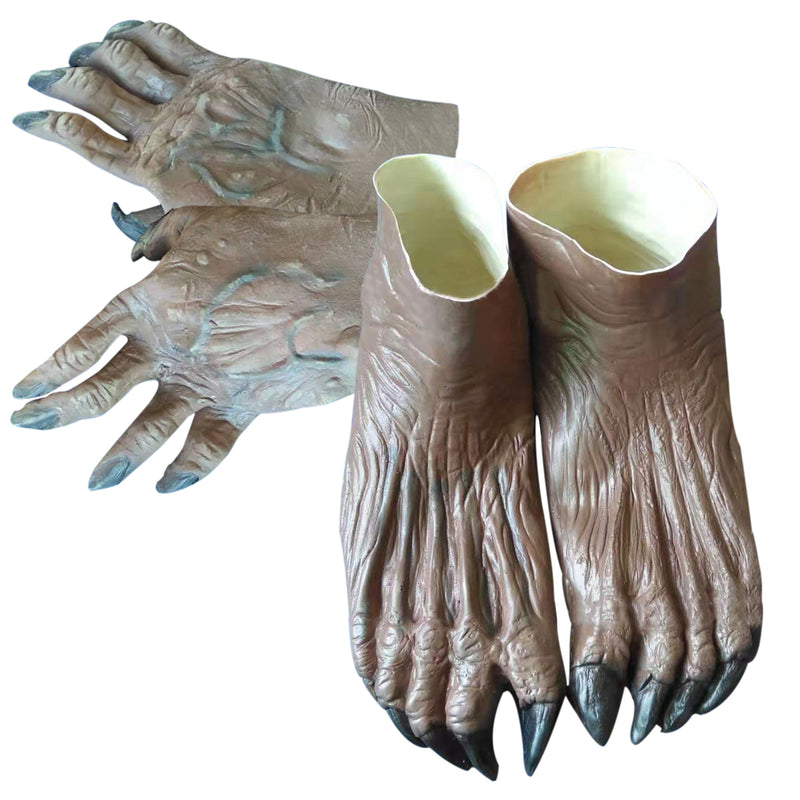 Adult Halloween Werewolf Monster Hands Glove+Feet Shoes Cover Costume Accessory