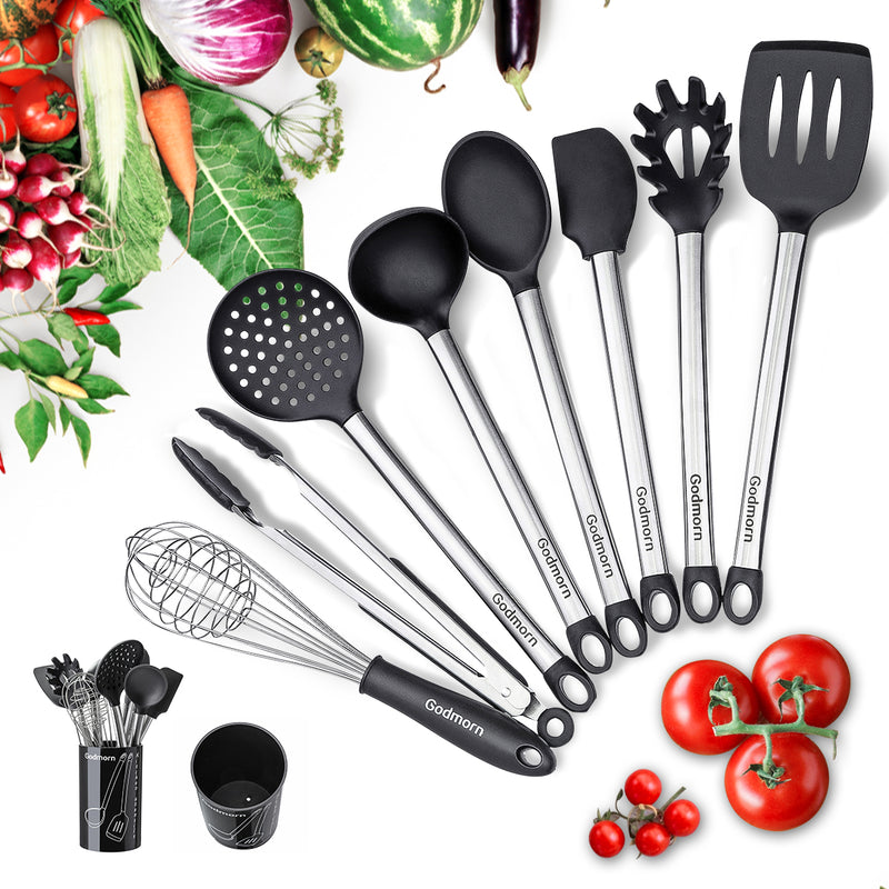 9Pcs/Set Stainless Steel Kitchen Utensils Cooking Non-Stick Baking Tool Silicone Set Kitchen Storage Container
