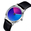 SANDA P1031 Fashion 3D Colorful Gradient Dial Steel Leather Strap Men Quartz Watch