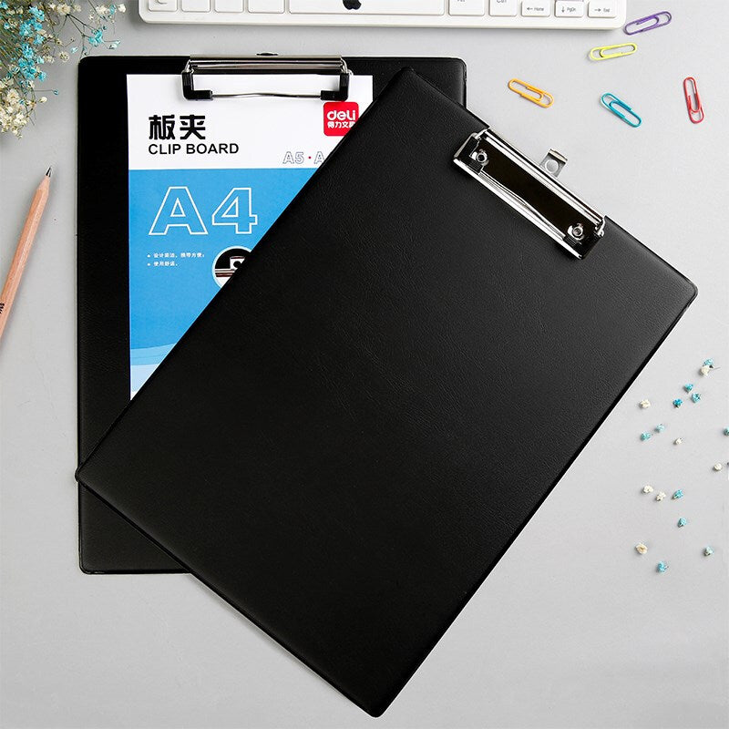 Deli 9224 A4 PVC Clip Board Portable Black Writing Board Clipboard Office School Meeting Accessories With Metal Clip