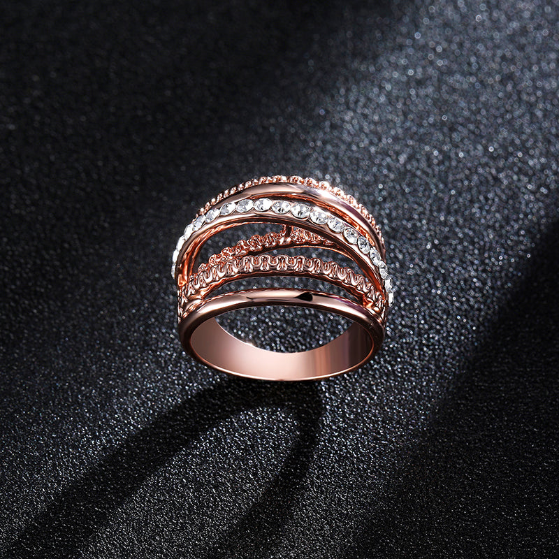 Hollow Out Interlaced Line Stylish Engagement Ring Rose Gold Plated Women Jewelry