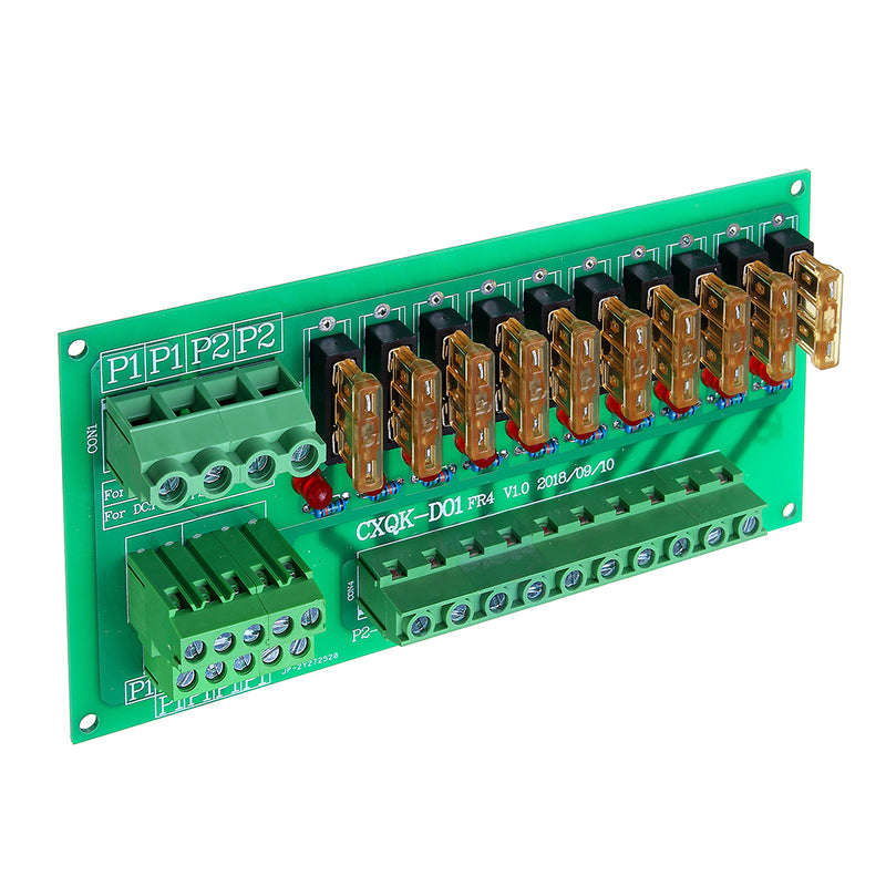 AC/DC 5 To 32V DIN Rail Mount 10 Position Power Distribution Fuse Holder Module Board