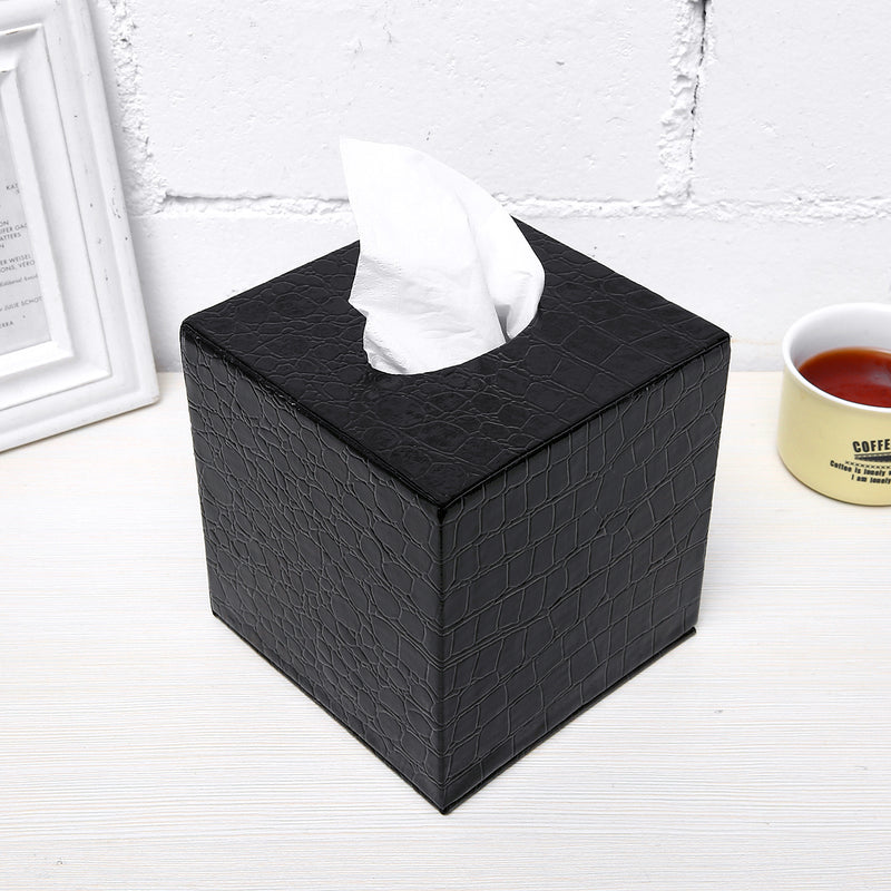 Square PU Leather Tissue Box Paper Holder Case Cover for Home Office Hotel