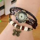 Women Casual Vintage Multilayer Butterfly Faux Leather Bracelet Quartz Watch