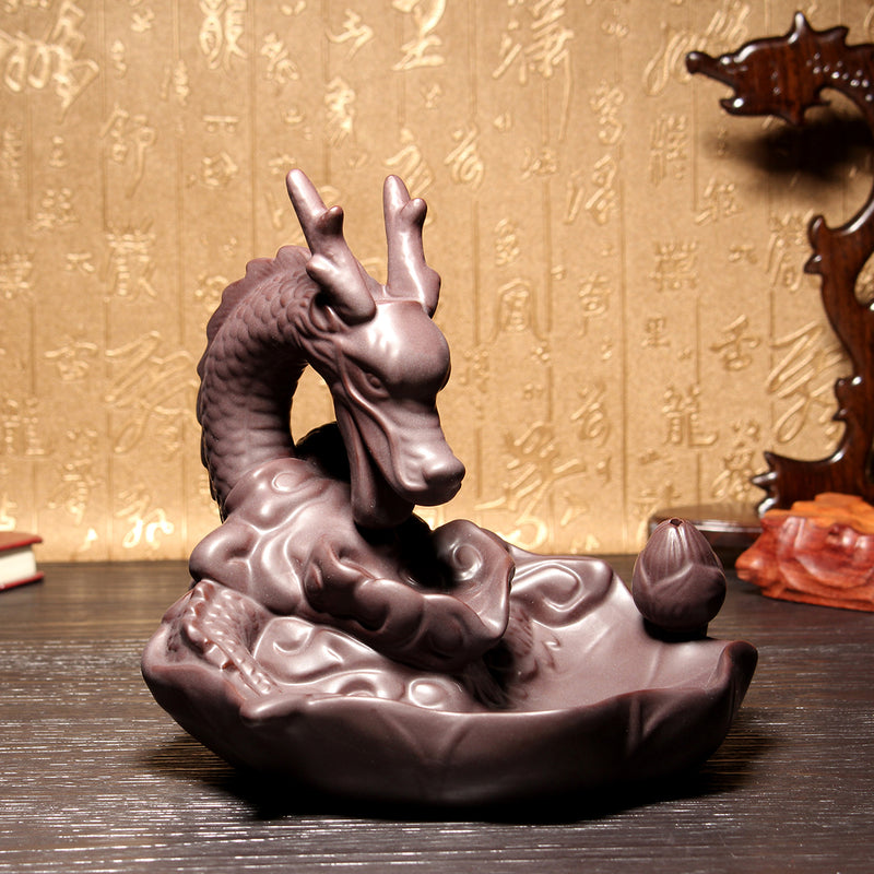 Ceramic Backflow Incense Cone Burner Stick Holder Dragon Lotus Pond Fragrance Fragrant Censer Decor