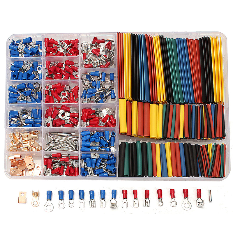 Soloop 350pcs Terminals Connectors + 328pcs 2:1 Heat Shrink Tube Assorted Box Kit