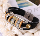 Retro Genuine Leather Wristband Bangle Punk Rhinestone Bead Bracelet for Women