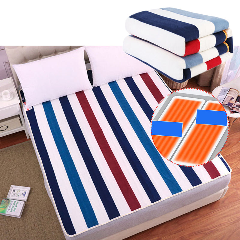 220V Electric Heated Blanket Stripes Flannel Waterproof Fast Heating Warm Blankets Winter Warmer