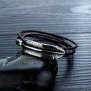 Titanium Steel Feather Skin Multi-layer Stainless Steel Braided Leather Male Bracelet