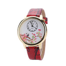 Flower and Bird Quartz Watch Casual Style Leather Strap Women Wrist Watches