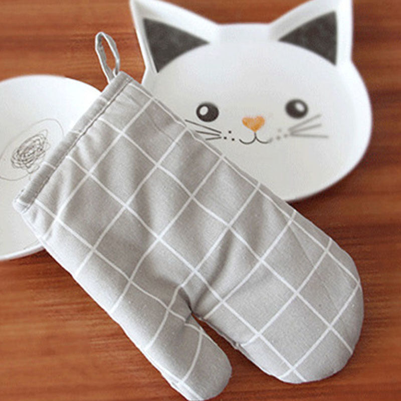 1PC Kitchen Heat Resistant Cloth Mitt Plaid Pattern Printed Baking Oven Insulation Anti-scald Glove