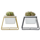Ceramic Plant Flower Pot Metal Holder Set Geometric Planter Chic Indoor Garden Display Decorations