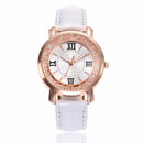 Fashion Rose Gold Flowing Crystal Roman numerals Ladies Dress Bracelet Leather Women Quartz Watch