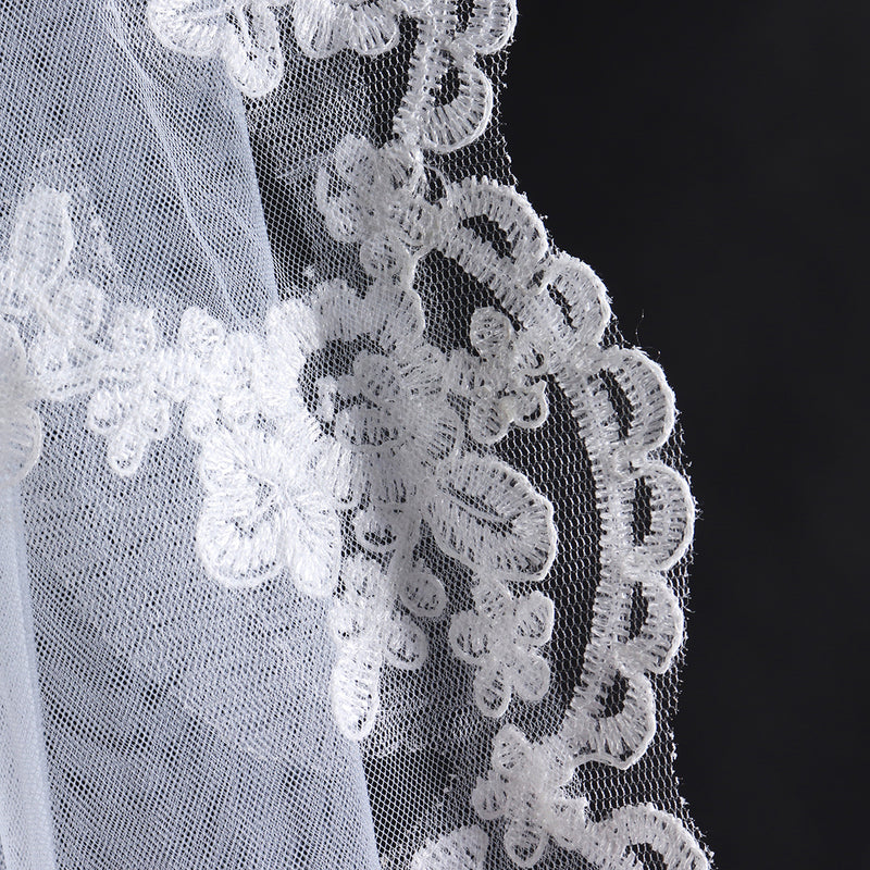 90-95cm Ivory White Lace Bridal Veil Wedding Veil with Comb Decor Supplies