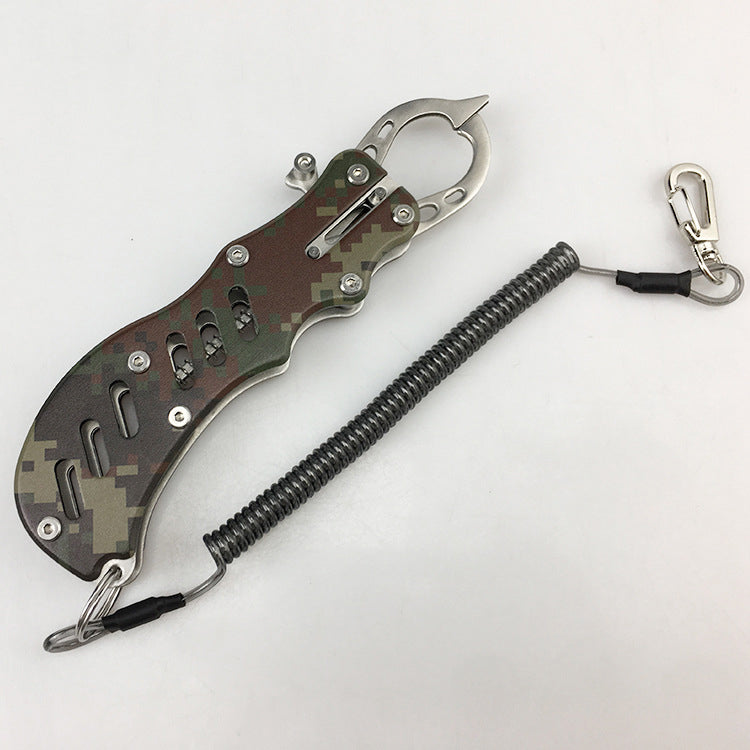 ZANLURE 304 Stainless Steel Camouflage Fish Pliers Fishing Gripper Fish Tackle Outdoor Portable Fishing Tool-Grey/Green