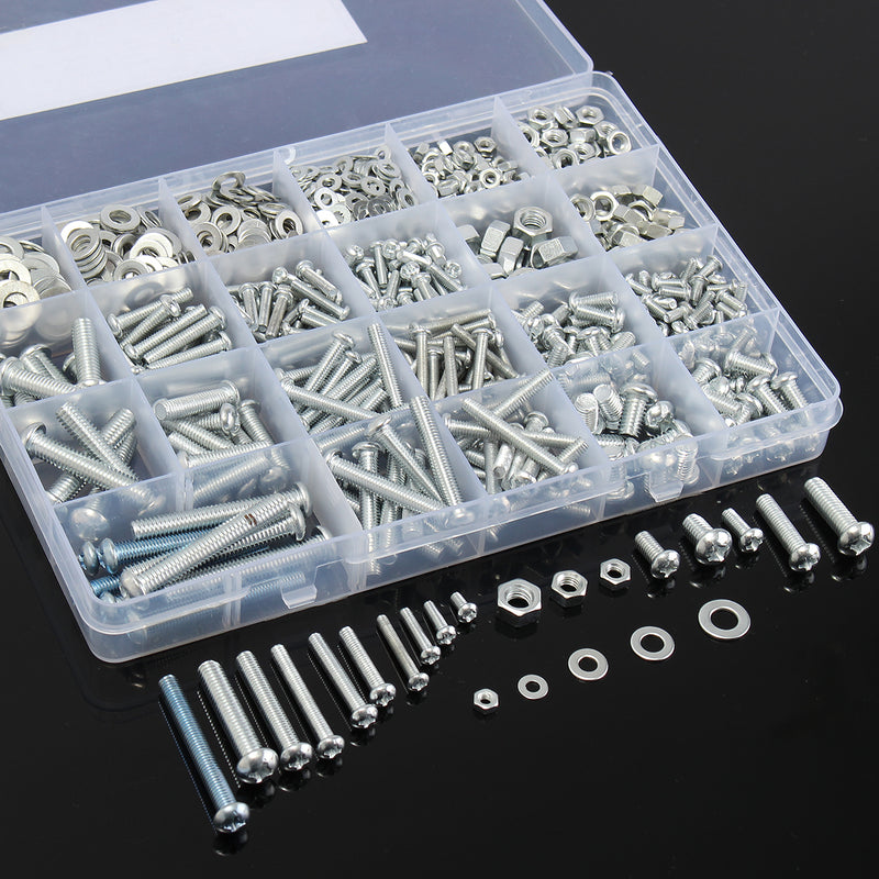 Suleve MXSP2 M3 M4 M5 M6 Stainless Steel Phillips Round Head Screw Nuts Flat Washers Assortment Kit 900g