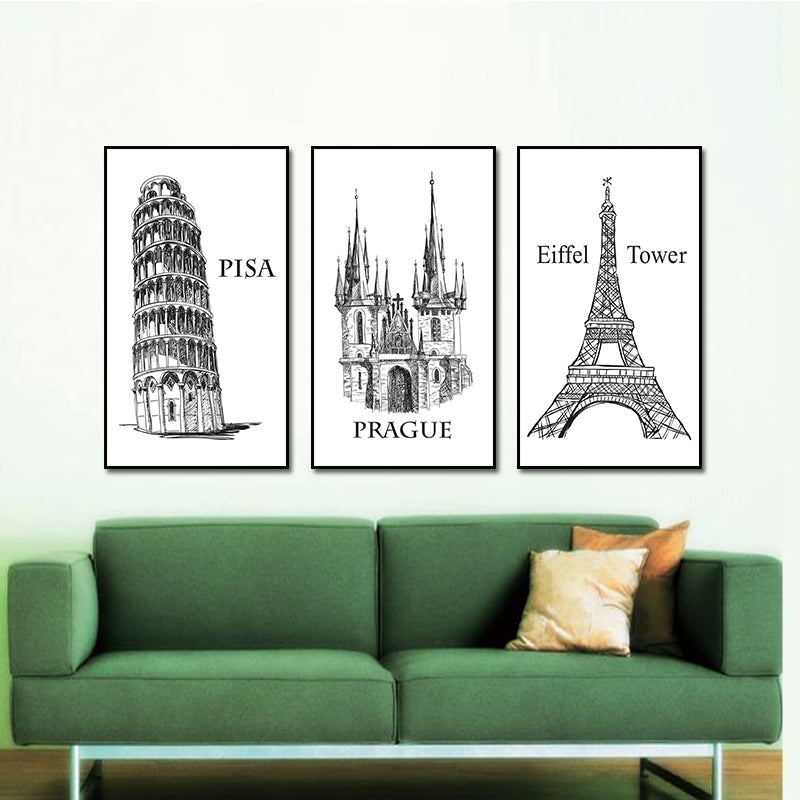 Miico ALTB-A Hand Painted Three Combination Decorative Paintings Architecture Wall Art For Home Decoration
