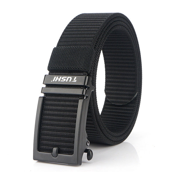 TUSHI 120cm Punch Free Black/Silver Buckle Tactical Belt Quick Release Nylon Waist Belts Casual Belt
