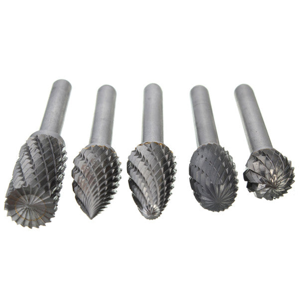5pcs 6mm Shank Tungsten Carbide Burr 8/12mm Head Rotary Cutter files Set