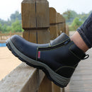 lens Men's Safety Steel Toe Non-Slip Zipper Boots Waterproof Outdoor Welding Work Shoes