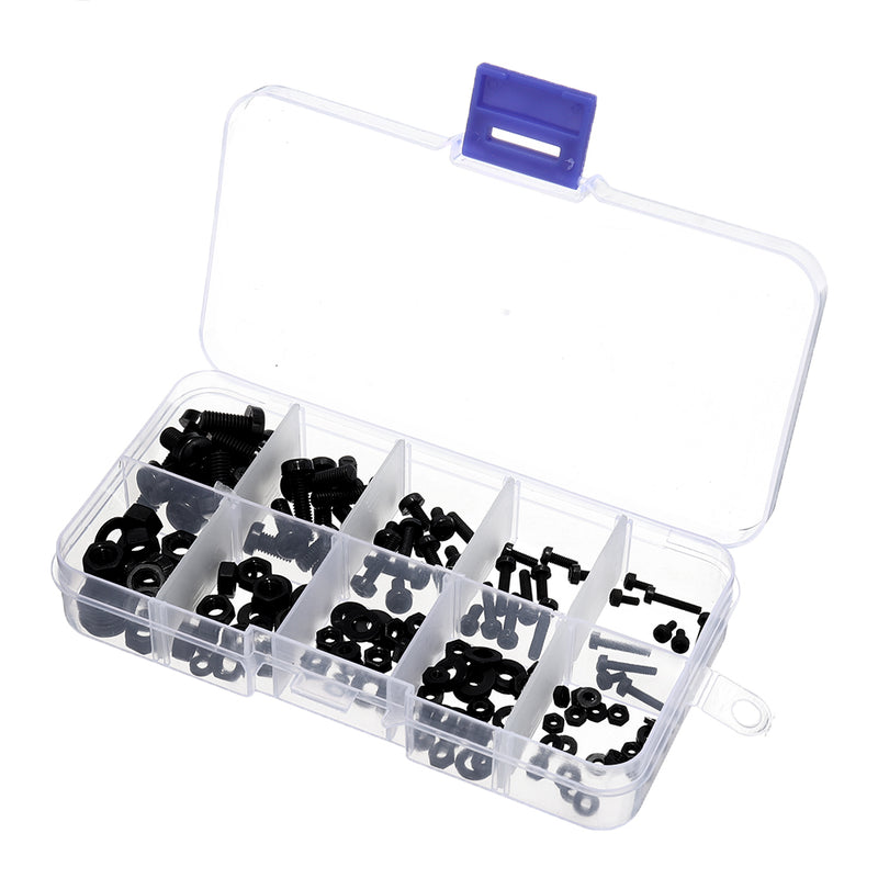 Suleve MXNH2 150Pcs Nylon Black P hillips Pan Head Screw Nut Bolt Washers Assortment Kit M2 M2.5 M3 M4 M5
