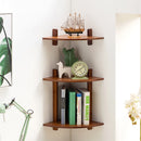 MUMAREN 1/2 Tiers Bamboo Fan Shaped Corner Bookshelf Storage Rack Wall-mounted Wooden Corner Desk Shelf