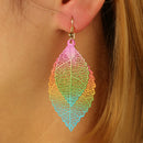 Ethnic Statement Colorful Double Layer Leaf Drop Earring Boho Piercing Dangle Earrings for Women