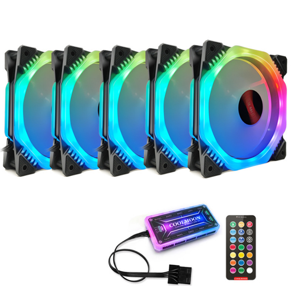 Coolmoon 5PCS 120mm 12 Monochromatic Lights CPU Cooling Fan Multilayer Backlit RGB Cooling Fan with the Remote Control