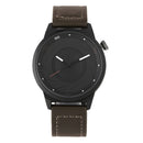 Creative Men Leather Strap Simple Back Aperture Pattern Dial White Needle Quartz Watch
