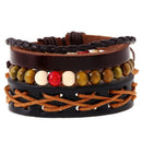 Retro Multiplayer Leather Bracelet Cowhide Hemp Wood Beads Bracelets for Men