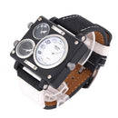 OULM 3595 Men Watch Fashion Three Time Zones Alloy Case Textile Watch Band Quartz Watch