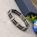 Punk Black Silicone Silver Stainless Steel Chain Wristband Bracelet for Men