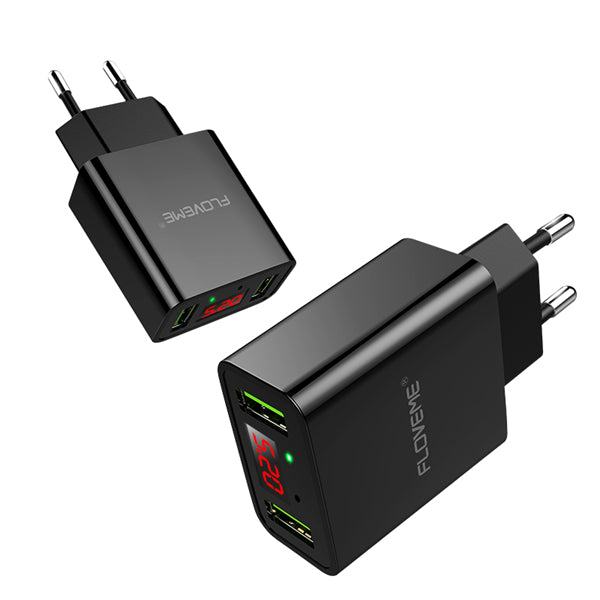 FLOVEME Dual USB LED Display Fast Travel Wall Charger EU Plug For iPhone X 8Plus Oneplus 5t Xiaomi 6