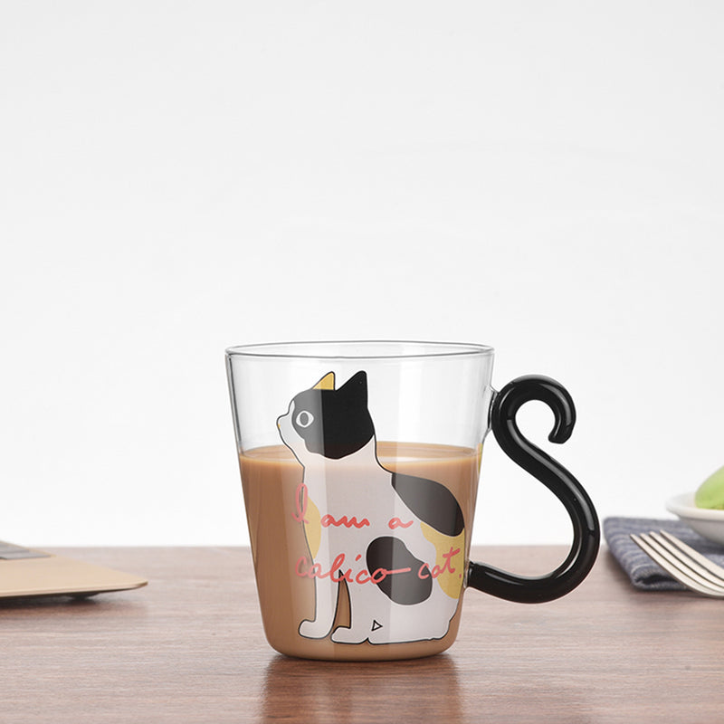 Cat Glass Cartoon Children's Cup Creative Handle Coffee Cup Single-layer Transparent Juice Drink Cup
