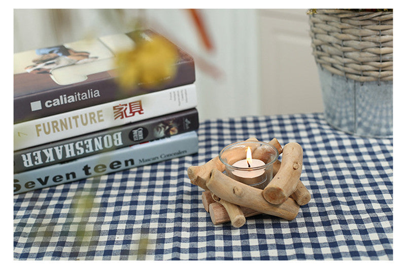 Wooden Candle Holder Home Room Decorations Ornament
