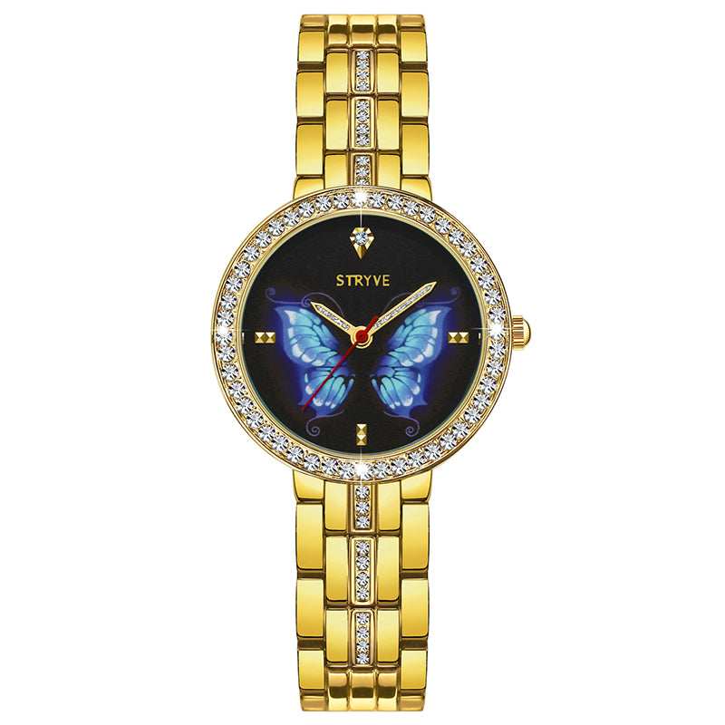 STRYVE T1018 Luxury Crystal Case Full Steel Women Watch Ladies Dress Quartz Watch