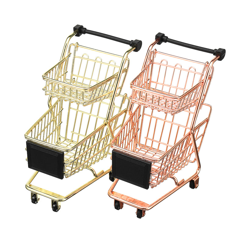 Children Mini Metal Shopping Trolley Kids Pretend Role Play Desktop Organizer Toy
