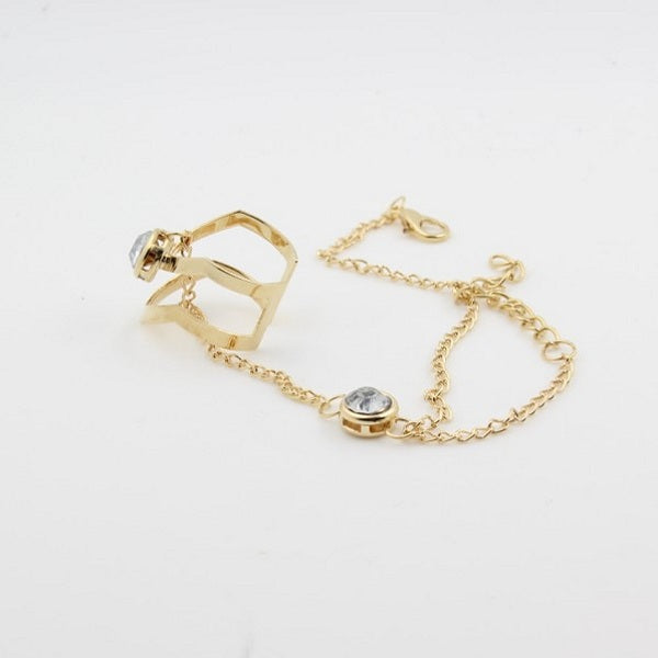 Fashion Chain Bracelets Hollow Geometric Rhinestone Bracelet Together with Ring Jewelry for Women
