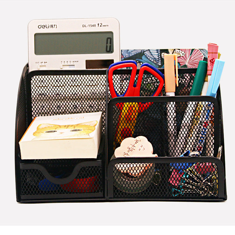 Metal Pen Holder Desktop Organizer Student Cosmetic Makeup Storage Box Racks 7 Grids desk Accessories Container