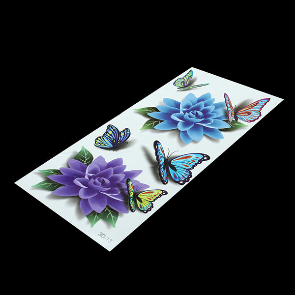 Colorful 3D Butterfly Flower Rose Tattoo Sticker Waterproof Temporary Decal DIY Body Art